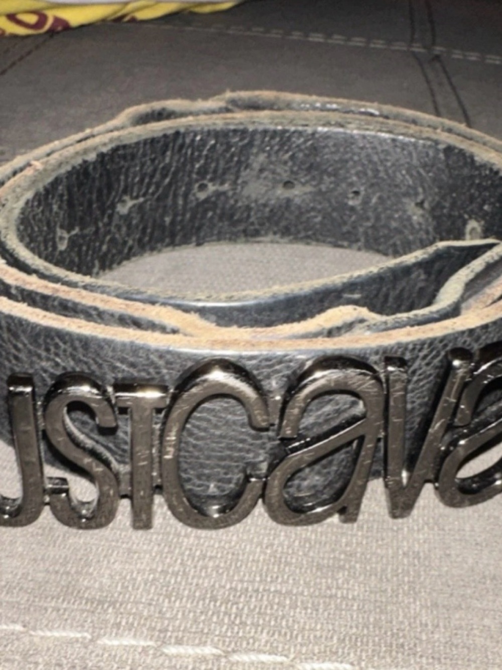 Just Cavalli Black Leather Belt with Glossy Black Logo Accent